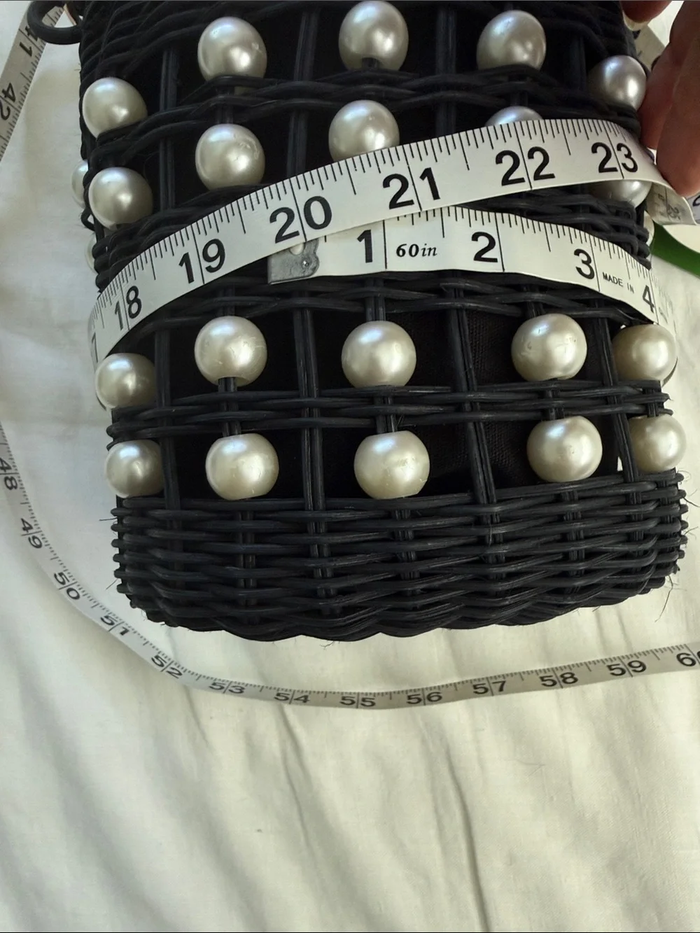 kate spade Black Wicker Bucket Bag with Pearl Accents